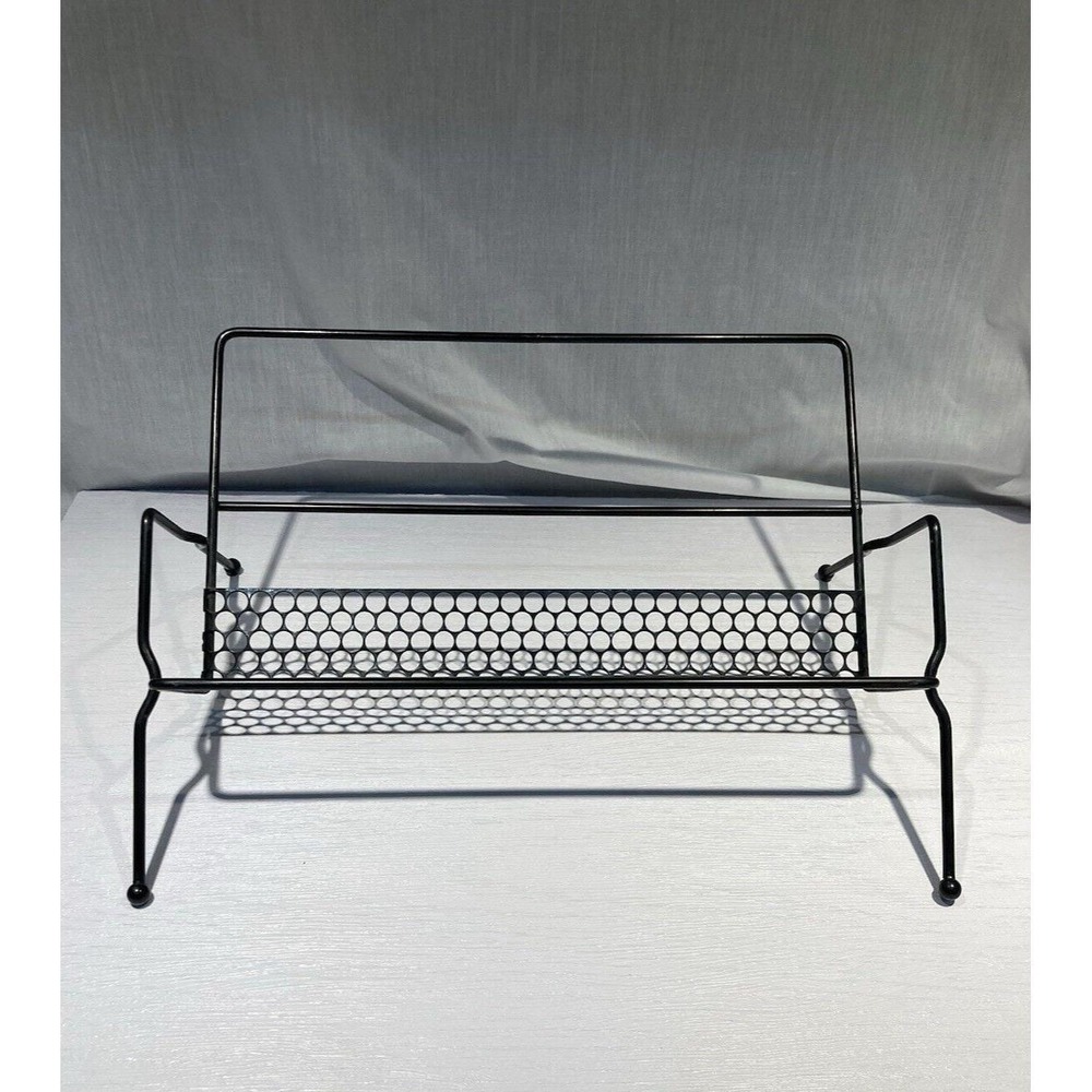 Vintage Atomic MCM Black Metal Wire 45 Rpm Record Book Rack Stand